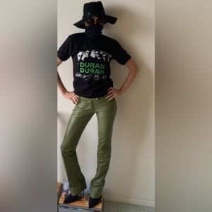Leather green low cut long pants